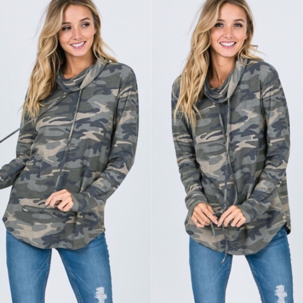 Camo Cowl Neck Sweatshirt